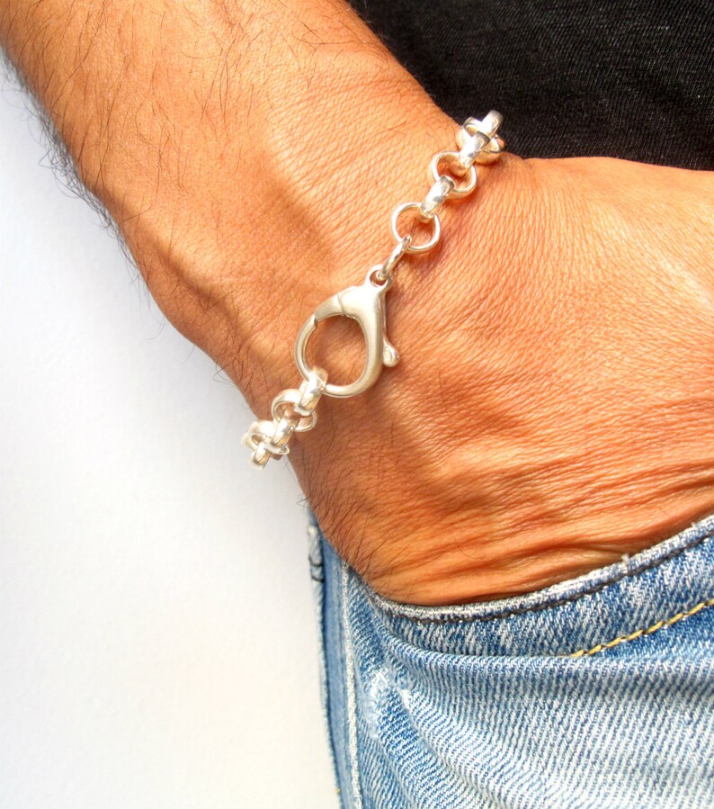 925 Sterling Silver Chunky Link Chain Bracelet Classic Round Etsy Israel