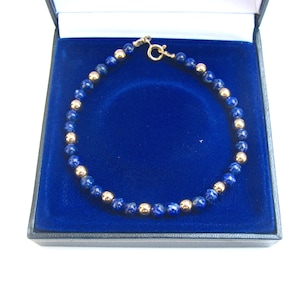 14 k oro sólido diamante talla cuentas pulsera azul lapis lazuli natural piedras preciosas esclava