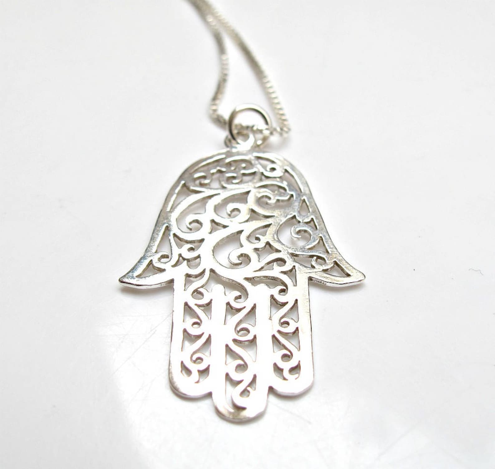925 Sterling Silver Large Hamsa Pendant Necklace Luck and - Etsy