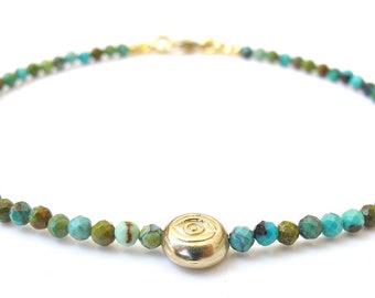 gold evil eye turquoise natural beads bracelet 14k solid genuine gemstone