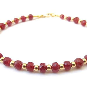 14 K massief gouden kralen echte natuurlijke robijnrode kralen armband luxe sierlijke elegante handgemaakte armband