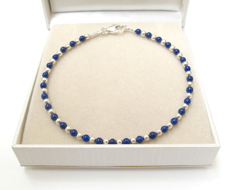 Lapis and Silver Rondelle Bead Bracelet main image 1