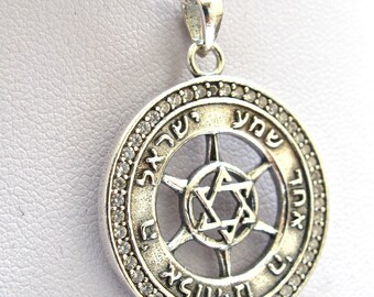 star of david sterling silver round pendant necklace