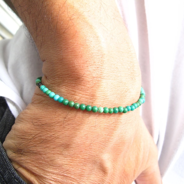 Geniune small turquoise beads and sterling silver bracelet - Classic - Fine gemstone - Handmade