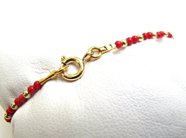 14 k yellow gold red coral beads bracelet dainty gemstone image 5