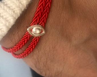 Kabbalah red string silk silver evil eye bracelet for luck and protection