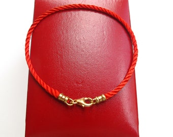 Pulsera de seda con hilo rojo de la Cábala en oro amarillo de 14 k, clásica y de lujo.
