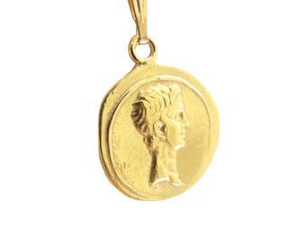 24k Gold Plated Roman Coin Necklace, Ancient Style