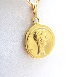 Old style roman greek gold coin necklace , 24k gold plated Greek coin , caesar gold coin necklace , ancient style gold coin necklace