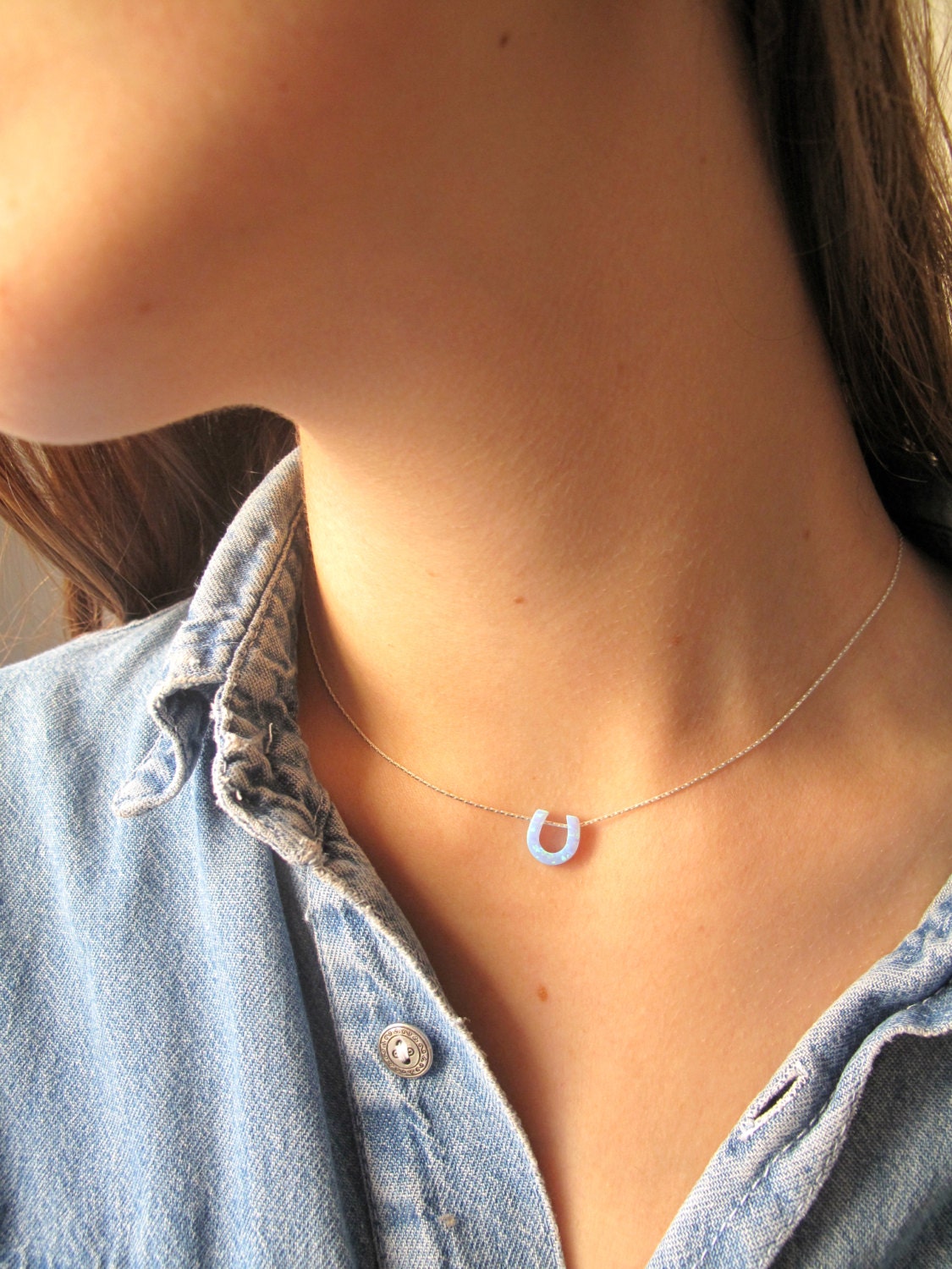 Opal Horseshoe Gold Necklace Blue Opal Horseshoe Gold Filled Etsy