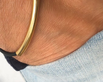 Goldfilled silicone tube bracelet black cord men women bangle classic jewelry