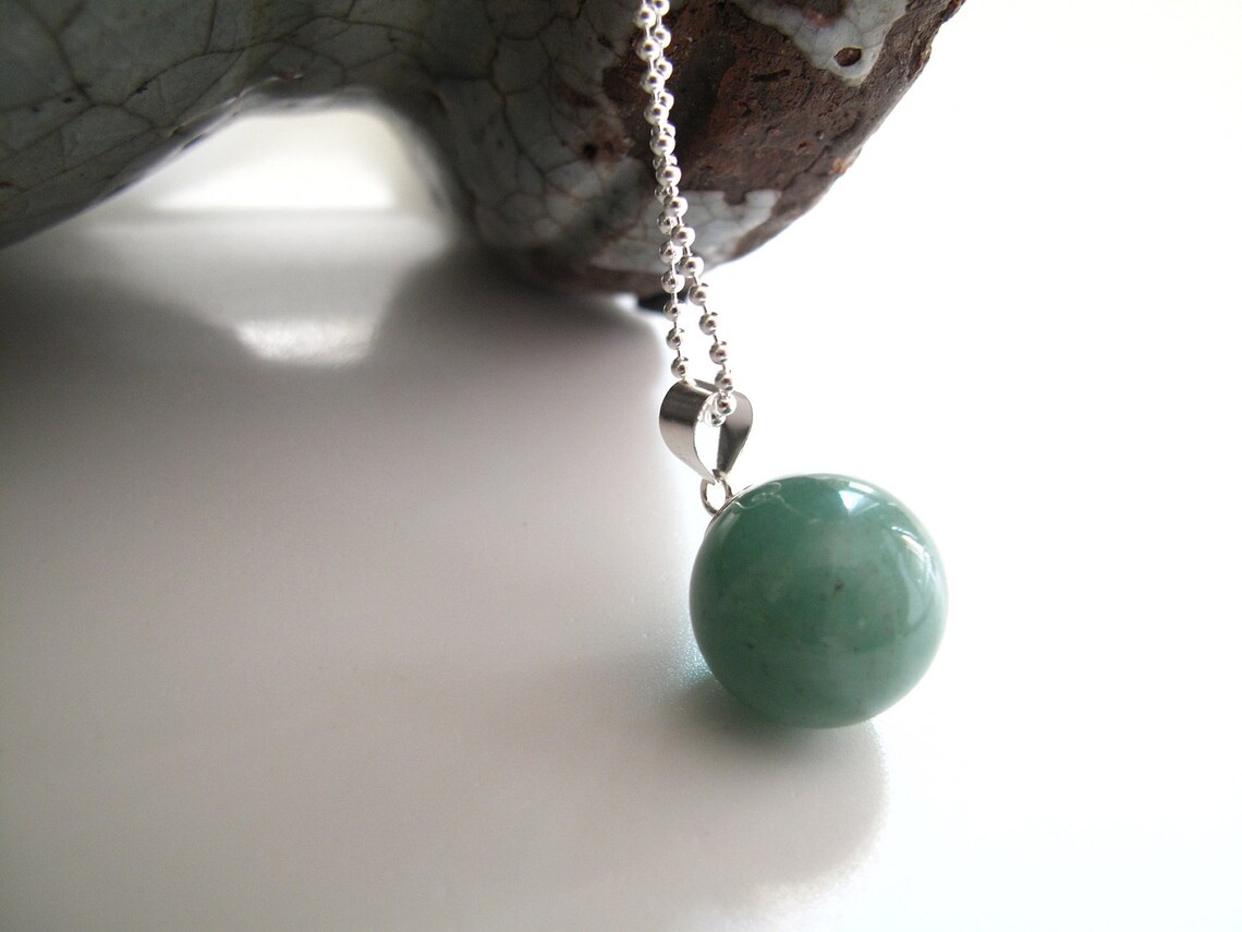 Sterling Silver Round Green Quartz Ball Silver Necklace Etsy