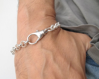 chain link silver bracelet cuban sterling 925 handmade men mans chunky heavy bangle