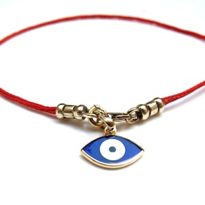 14k solid Gold Kabbalah original authentic blue evil eye Red Bracelet String  Rachel Tomb Israel Luck Blessed
