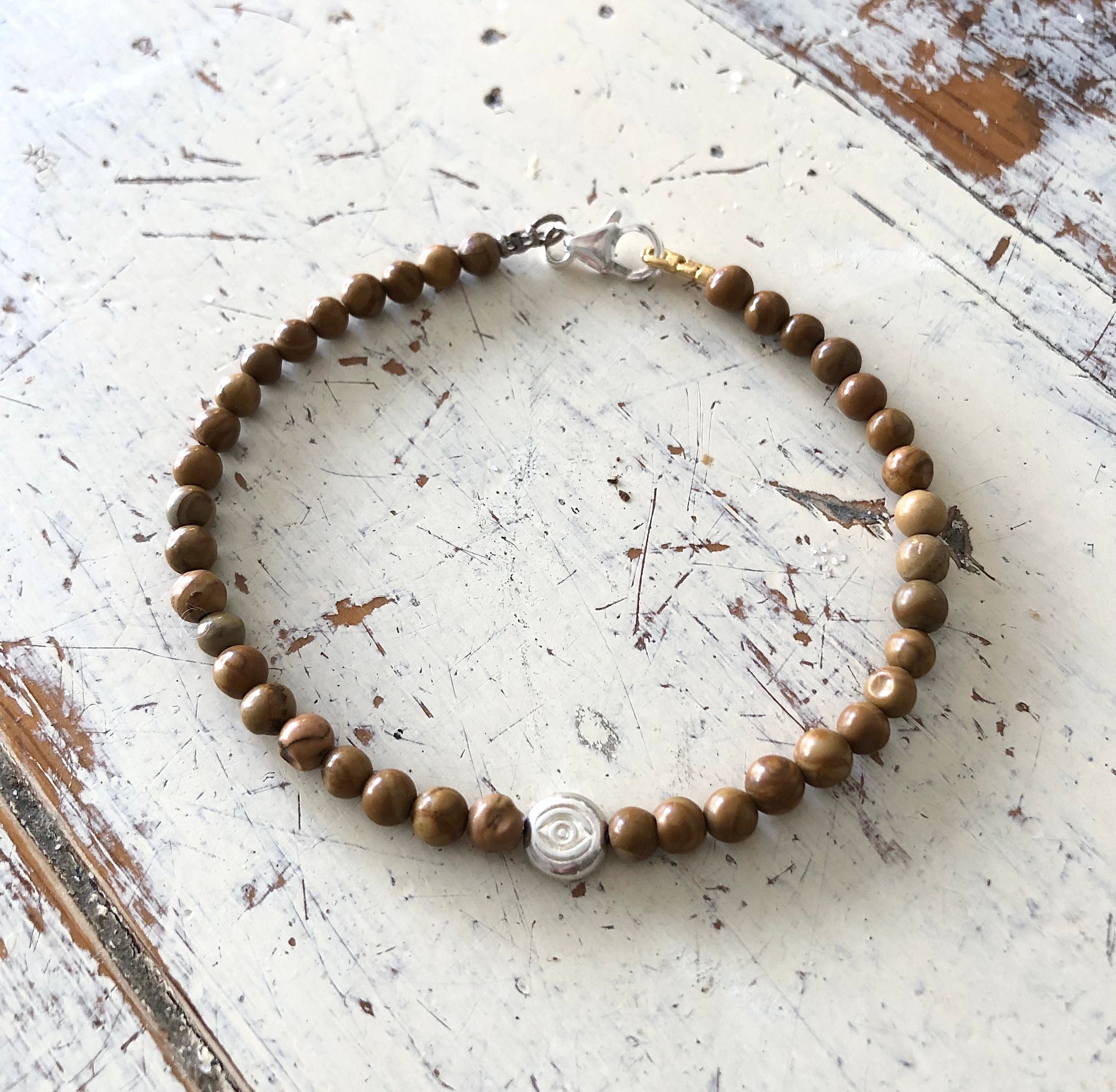 Silver Evil eye luck bead garnet gemstones bracelet