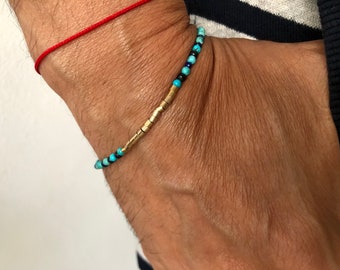 14 k yellow gold turquoise lapis gemstone beads bracelet