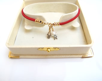 14k solid gold red string kabbalah hamsa evil eye boy girl charm pendant bracelet for luck and protection amulet