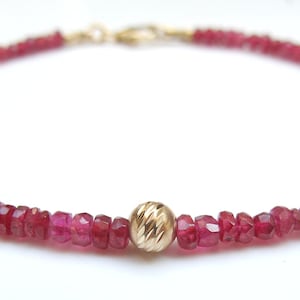 14 k yellow gold natural red ruby gemstone beads bracelet