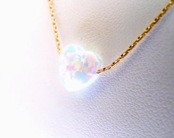 Opal heart necklace , white opal gold necklace , white opal gemstone charm necklace , geniune opal heart bead charm , opal gold jewelry ,