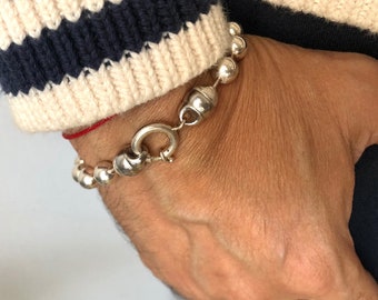 sterling silver large ball chain link bangle bracelet