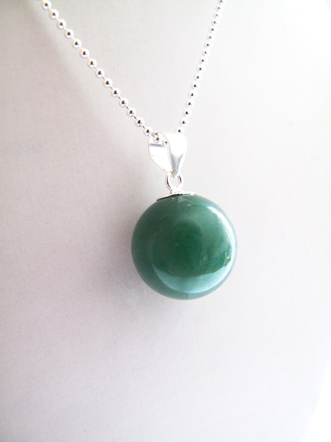 Sterling Silver Round Green Quartz Ball Silver Necklace Etsy