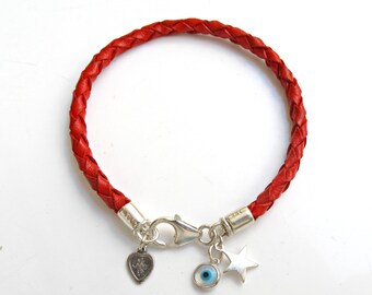 Kabbalah cuerda roja suerte plata cuero pulsera azul mal ojo estrella amor amuleto