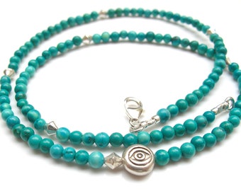 natural blue turquoise silver evil eye beads wrap bracelet