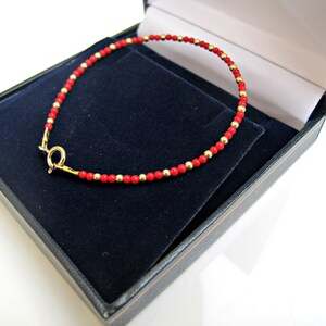 14 k yellow gold red coral beads bracelet dainty gemstone image 4