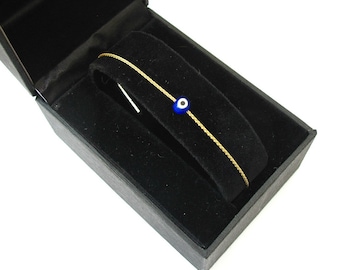 14K solid gold blue evil eye bead bracelet kabbalah symbol for good luck and protection amulet