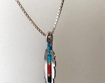 Sterling silver feather necklace western Native American style beads