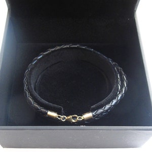 14k solid gold Italian black braided leather wrap bracelet