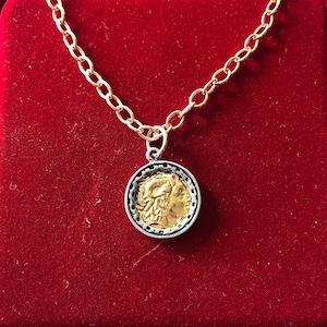 Antique style roman Greek coin gold silver pendant necklace