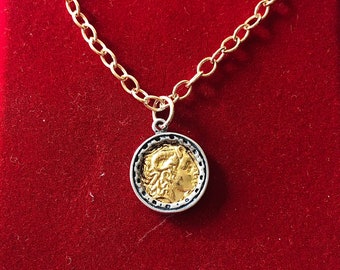 Antique style roman Greek coin gold silver pendant necklace
