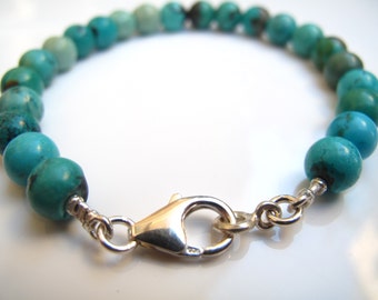 Pulsera de cuentas de plata de ley con turquesa natural - Cuentas redondas de 8 mm