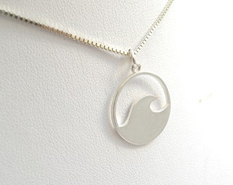 silver nautical wave pendant necklace charm sterling 925 sea
