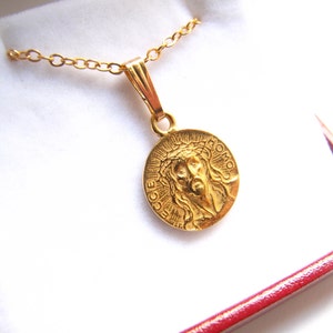 Jesus Christ 24K Gold plated charm necklace , jesus gold charm necklace , gold plated coin jesus pendant necklace