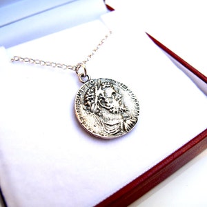 Antieke stijl sterling zilver Romeinse Griekse munt Caesar koning afbeelding lange hanger charme ketting oxideren ronde munt mannen sieraden unisex nieuw