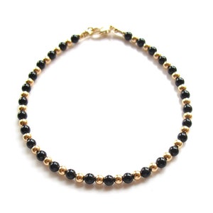 14k Solid Gold Beads Black Onyx Gemstone Bracelet Handmade - Etsy