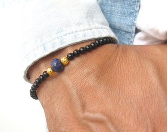 14 k gold black onyx blue sapphire gemstone bracelet diamond cut style