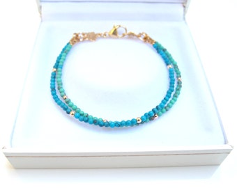 turquoise and gold beads bangle bracelet