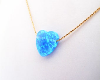 Opal Heart Necklace: Gold Filled, Blue Gemstone Bead