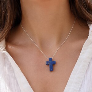 lapis lazuli cross pendant necklace natural gemstone blue