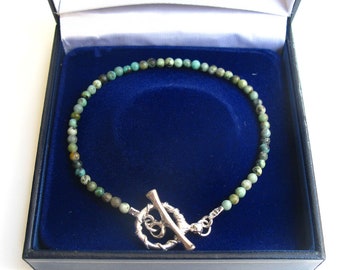 turquoise gem beads bead 925 sterling silver bracelet natural green toggle men