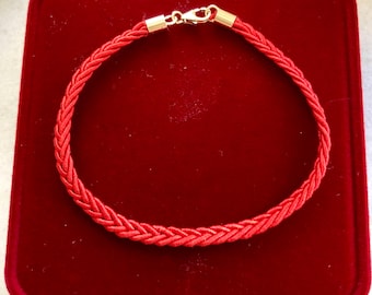 Pulsera original de seda roja de la cábala, oro amarillo de 14k