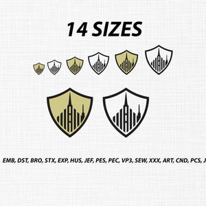CTR-Ringschild-Tempel-Silhouette-Stickerei, CTR-Wappenemblem, religiöses Stickmuster der Kirche Jesu Christi der Heiligen der Letzten Tage, Stickdateien für Stickmaschinen, 14 Größen