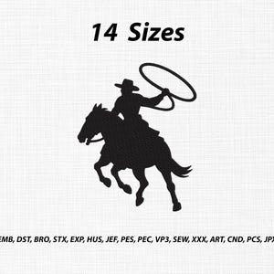 Diseño de bordado vaquero, bordado occidental, diseños de caballos, silueta de rodeo, descarga instantánea, siluetas de vaqueros, caballo salvaje, 14 tamaños.