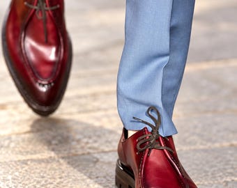 Handmade Burgundy Leather Derby Shoes, Classic Lace-Up Formal Oxfords