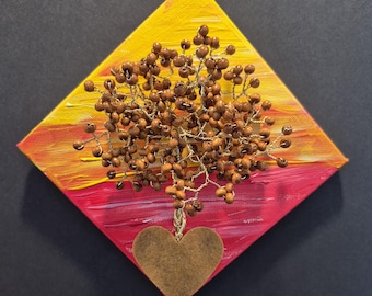 Beaded Tree of Life on a Painted Canvas