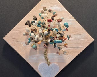 Beaded Tree of Life Mounted on a Painted Canvas