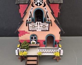 Painted Wooden Miniature House Cottage Display